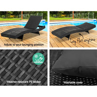 Gardeon sun lounge wicker outdoor adjustable x 2 in summer glow