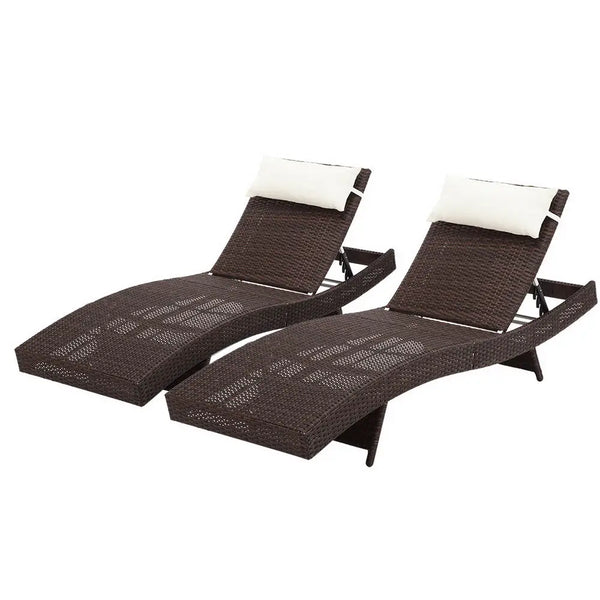 Gardeon sun lounge wicker outdoor adjustable x 2 with brown wicker lounge chairs