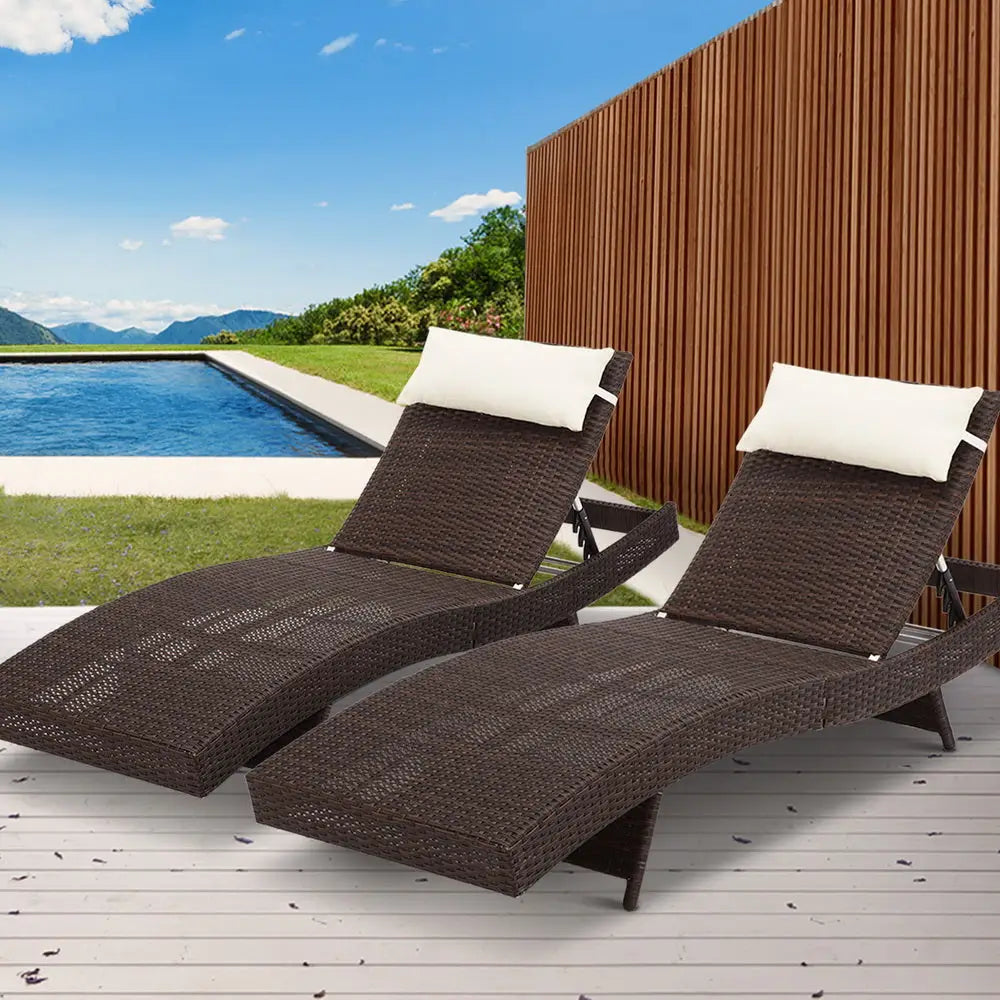 Gardeon sun lounge wicker outdoor adjustable x 2 - summer glow