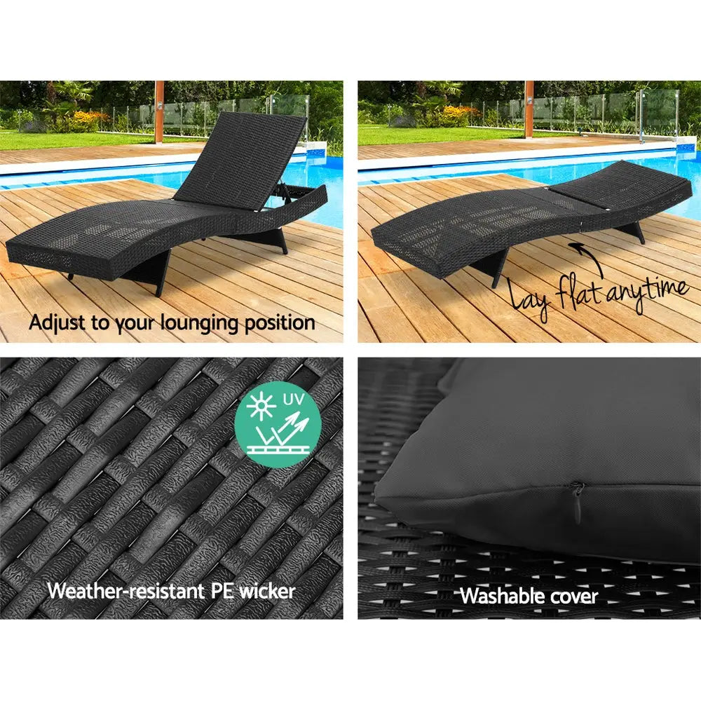 Gardeon sun lounge wicker outdoor beach chair with headrest, perfect for summer relaxation