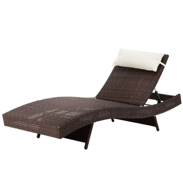 Gardeon sun lounge wicker outdoor beach chair adjustable with white pillow and headrest