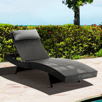 Gardeon sun lounge wicker outdoor beach chair with headrest by the pool