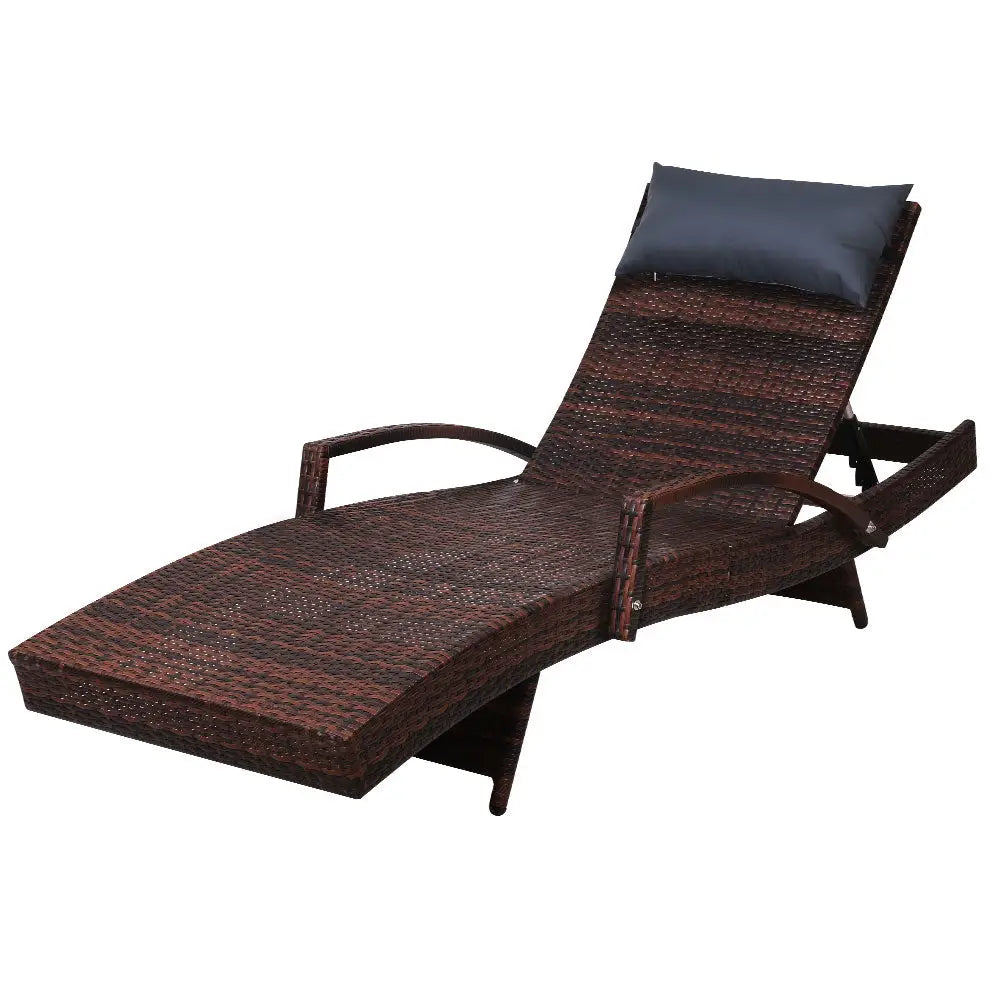 Gardeon sun lounge wicker outdoor chair with blue cushion