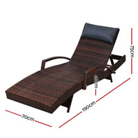 Close up of gardeon sun lounge wicker outdoor chair with width measurement