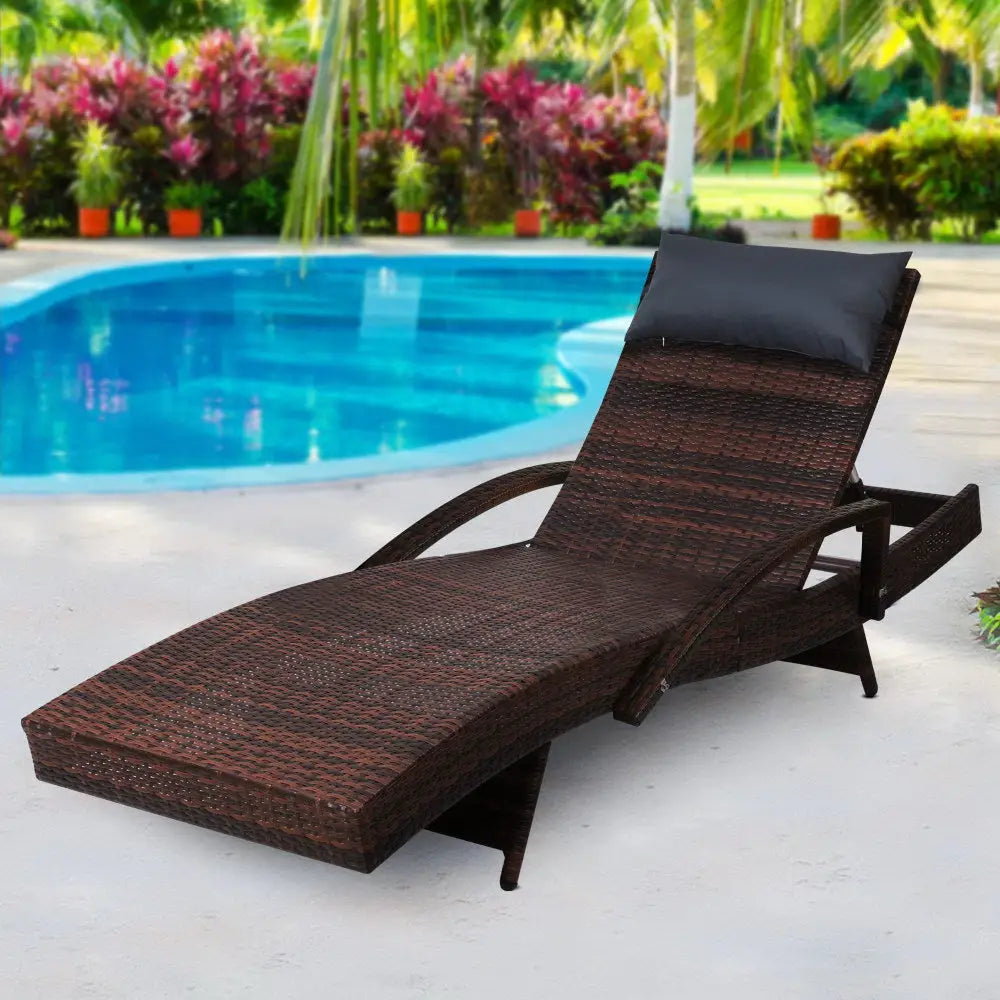 Gardeon sun lounge wicker outdoor chair near a pool