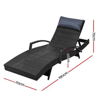 Gardeon sun lounge wicker outdoor chair with black cushion