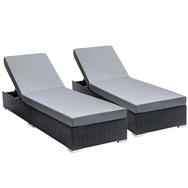Gardeon sun lounge wicker outdoor furniture set - black