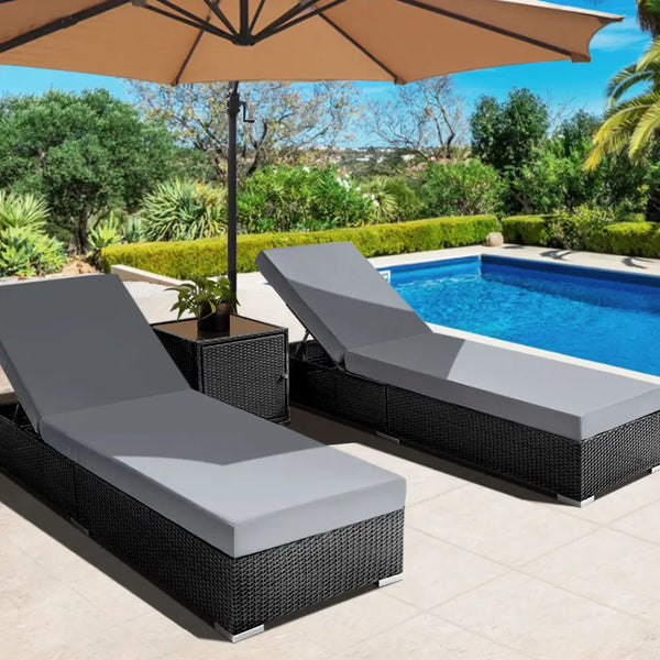 Gardeon sun lounge wicker x 2 outdoor furniture with side table and cushion covers