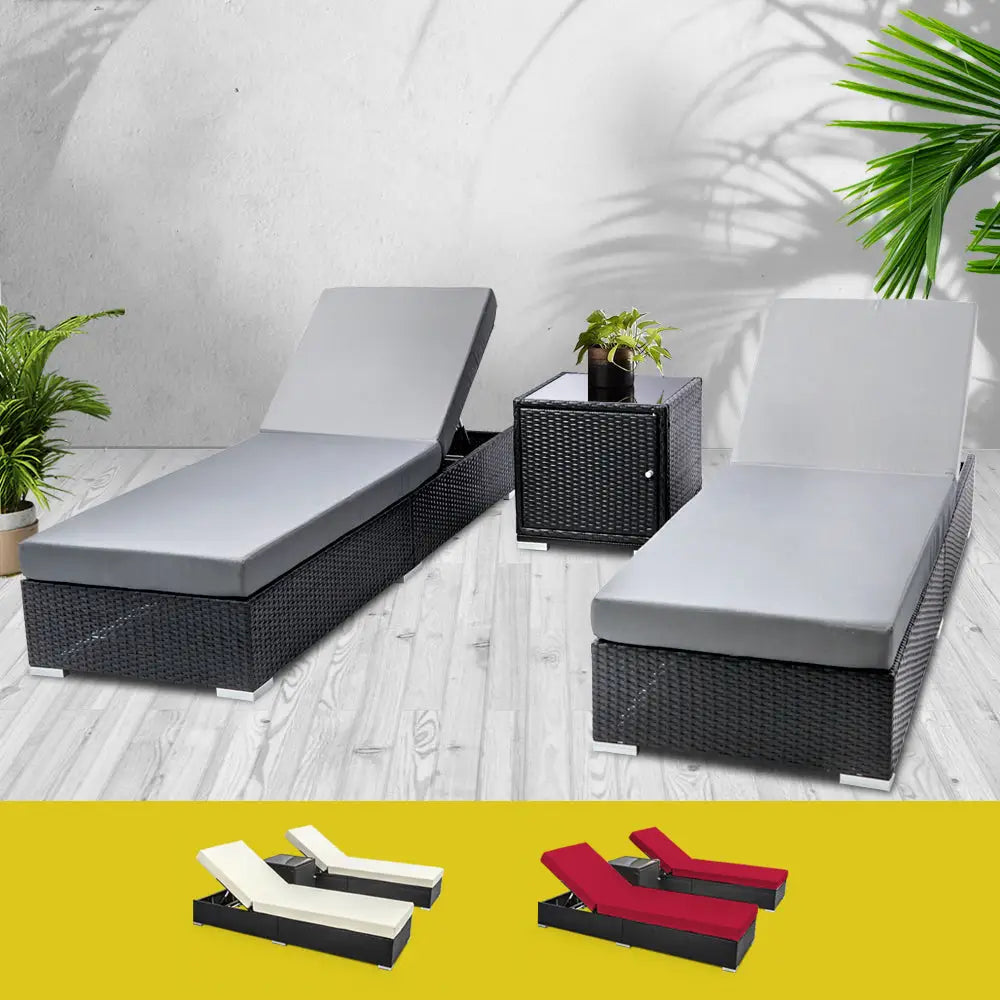 Gardeon sun lounge wicker x 2 outdoor furniture with side table