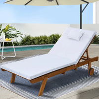 Gardeon sun lounge wooden lounger with white seat cushion