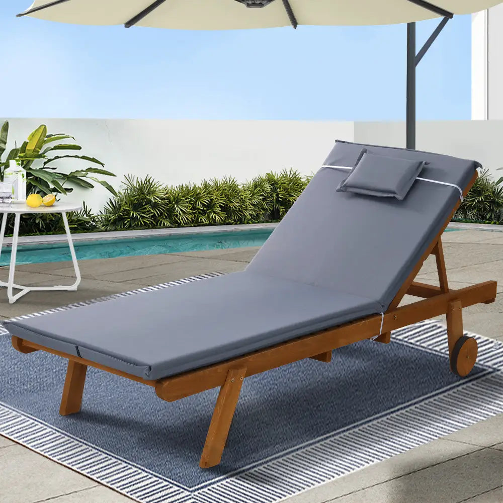 Gardeon sun lounge wooden lounger: outdoor chair with umbrella and wheels