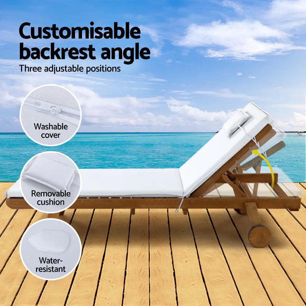 Gardeon sun lounge wooden lounger with seat cushion on summer glow deck