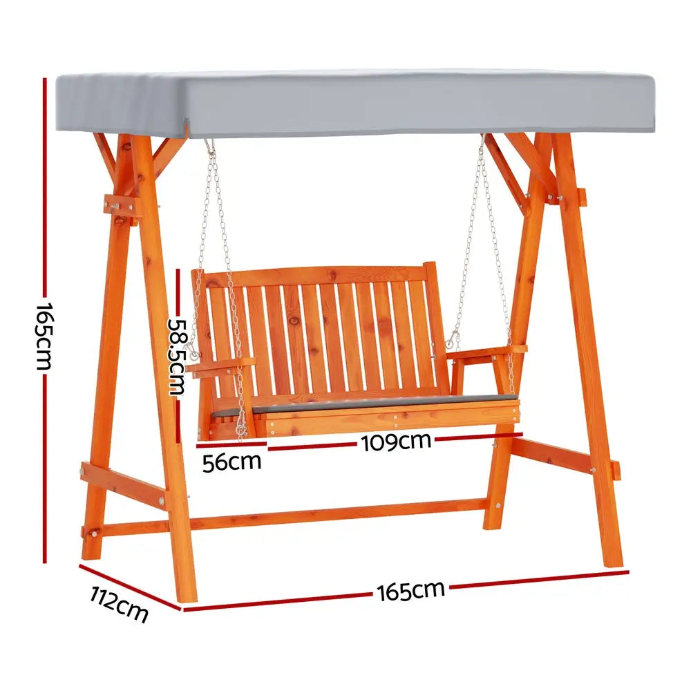 2 Seater Wooden Swing Bench Seat with Canopy - Charcoal or Teak