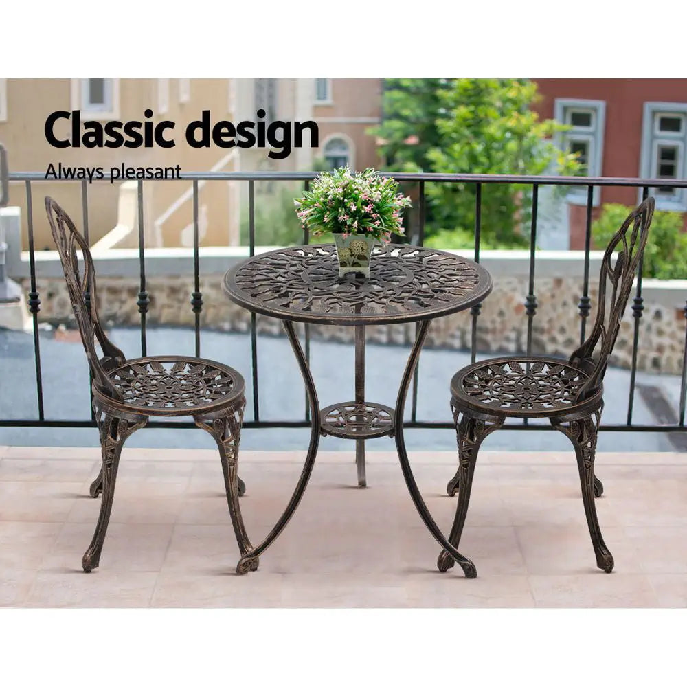 Gardeon tulip 3pc outdoor bistro set - cast iron patio furniture