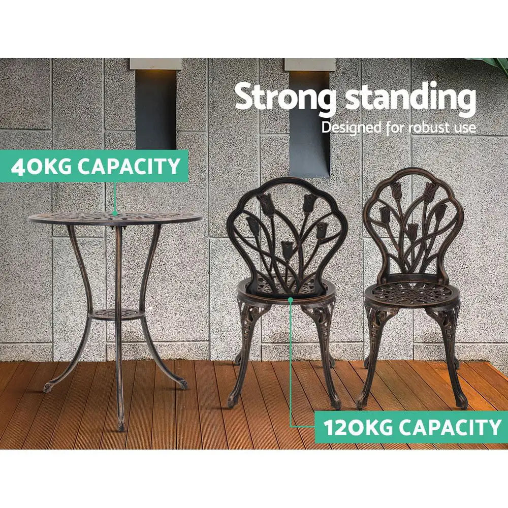 Gardeon tulip 3pc outdoor bistro set chairs table cast aluminium patio, embrace natures serenity