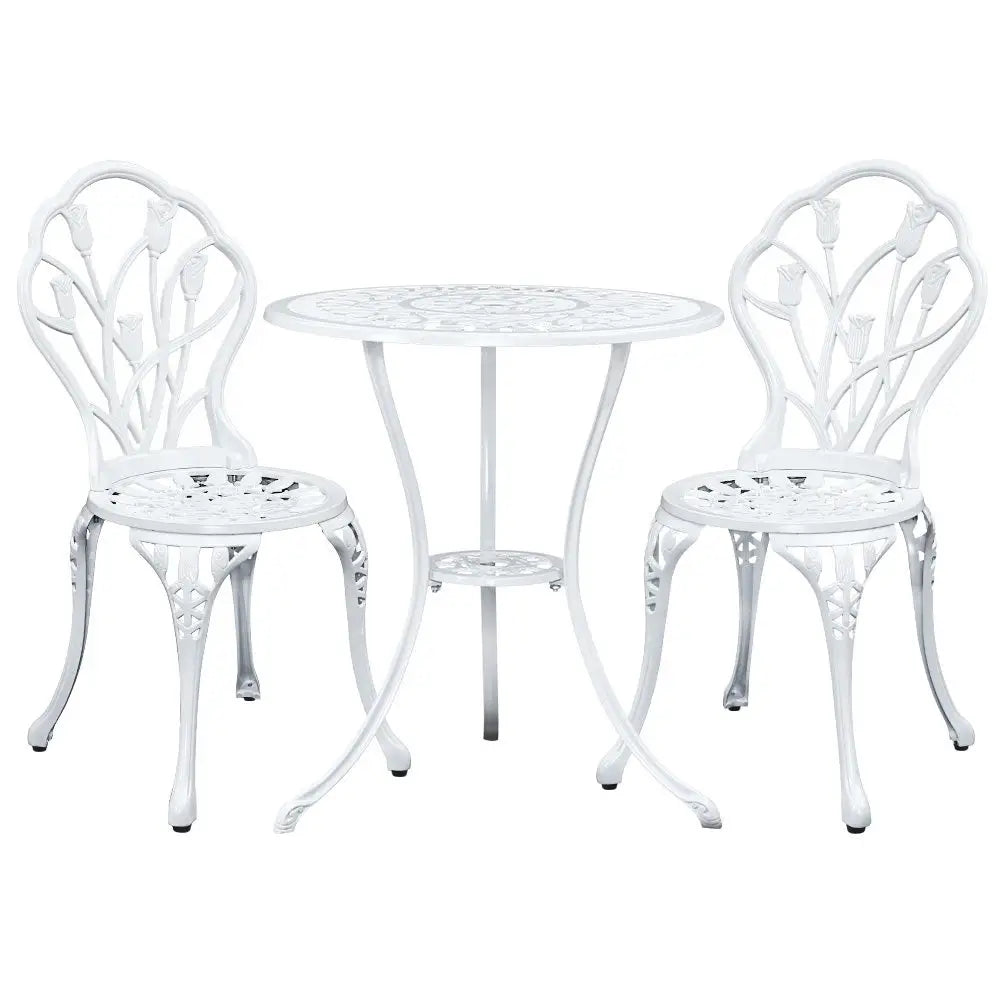 Gardeon tulip 3pc outdoor bistro set chairs table cast aluminium patio