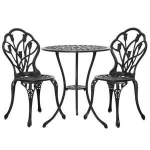 Gardeon tulip 3pc outdoor bistro set: black wrought patio table and chairs