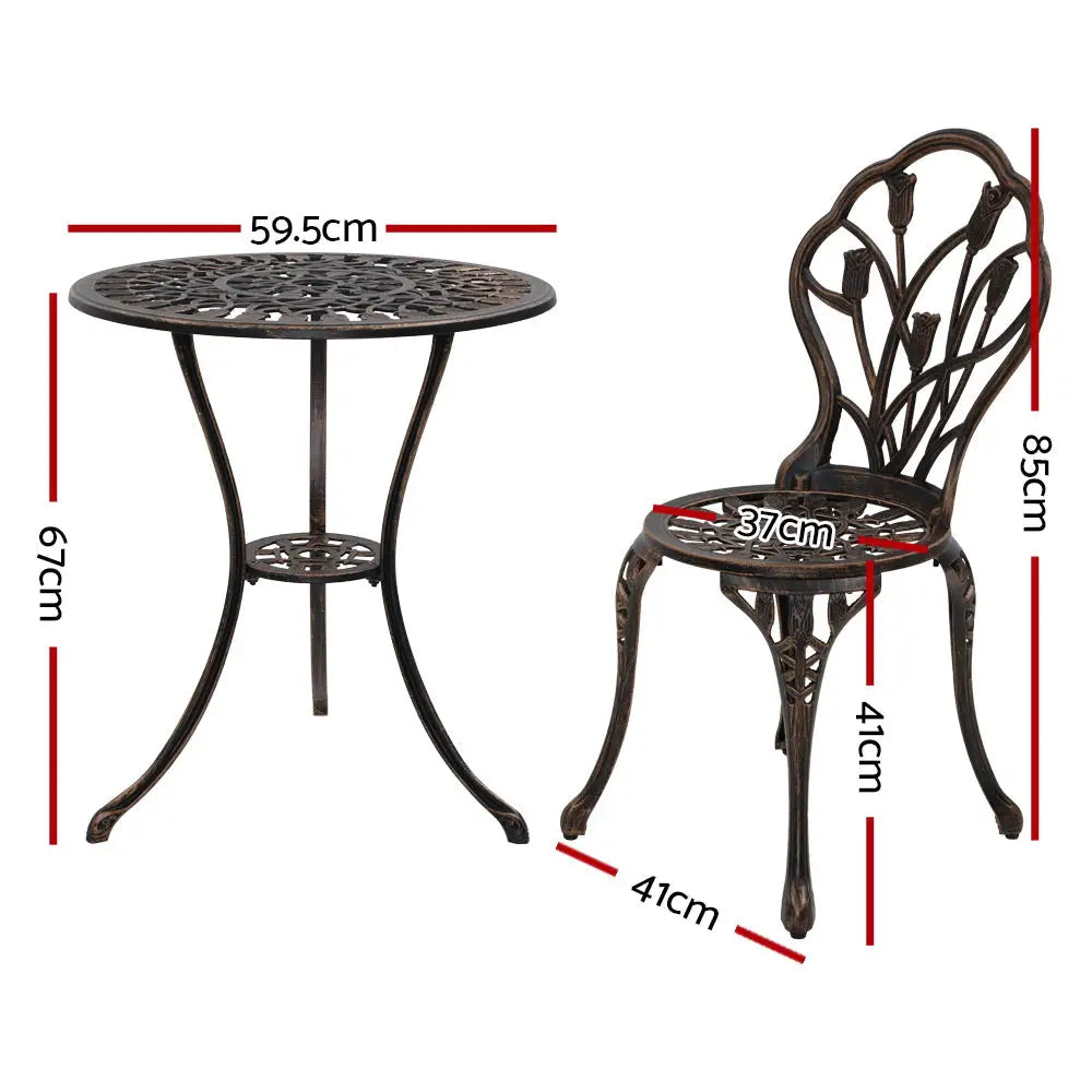 Gardeon tulip 3pc outdoor bistro set chairs table cast aluminium patio - embrace nature’s serenity