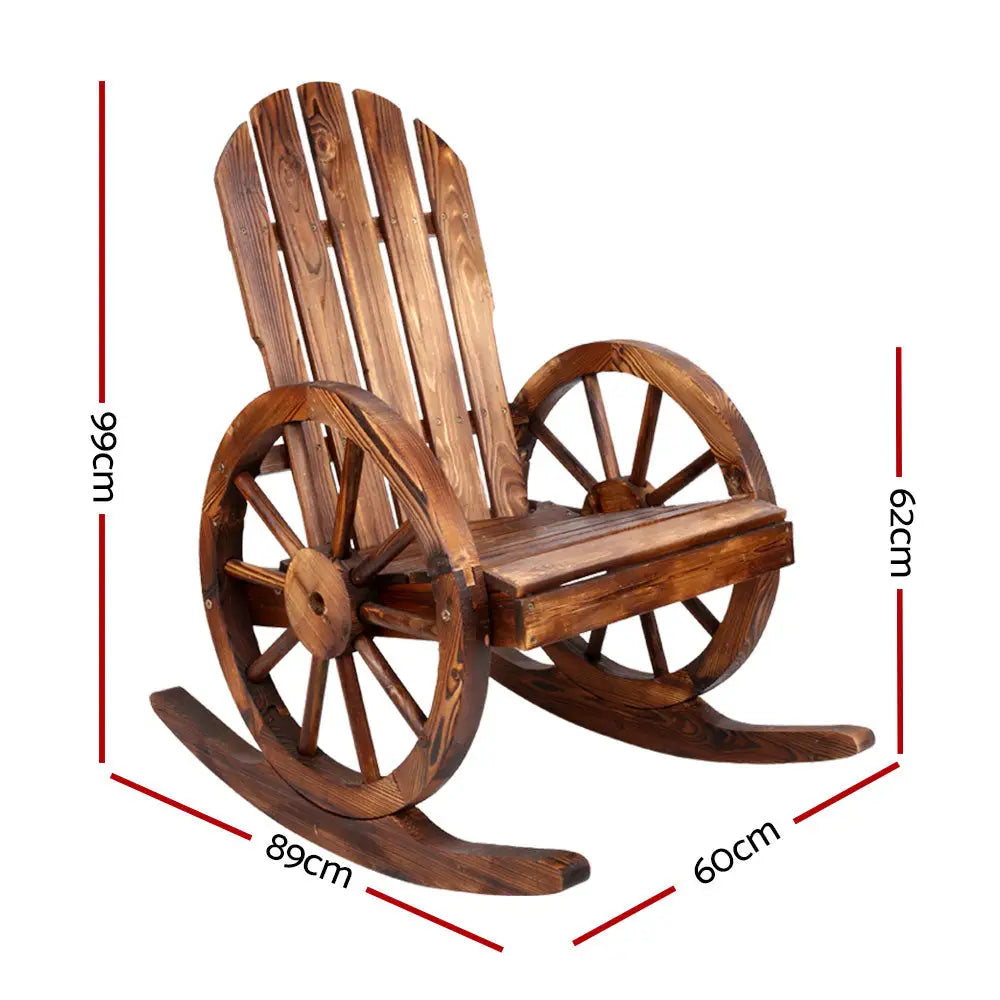 Gardeon wagon wheels rocking chair with measurements - fir wood brown