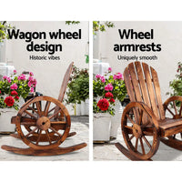 Gardeon wagon wheels rocking chair - brown crafted from fir wood with flowers