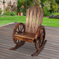 Gardeon wagon wheels rocking chair - brown made of fir wood on a deck