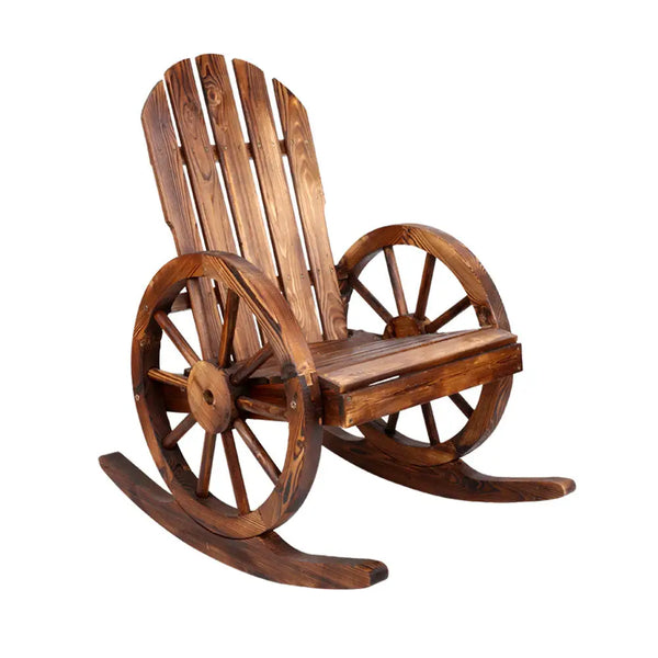Gardeon wagon wheels rocking chair - brown made of fir wood with wheels