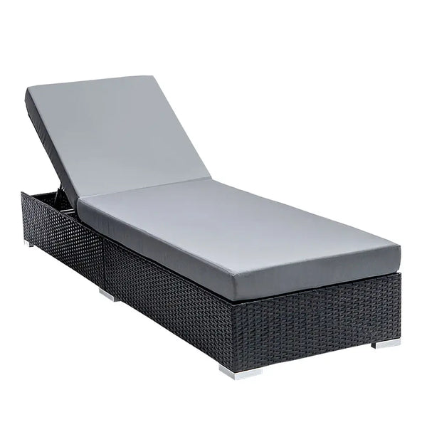 Gardeon wicker adjustable sun lounger day bed - grey with colour cushion cover