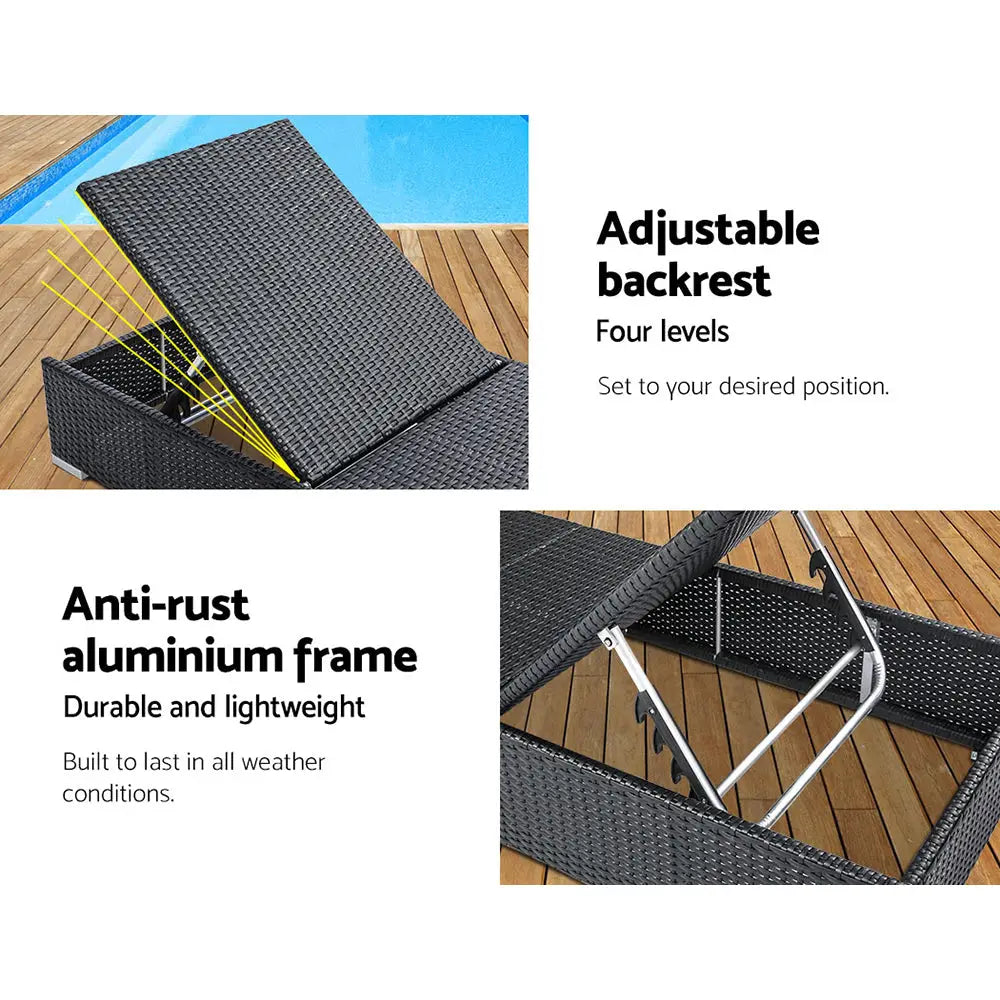 Gardeon grey wicker sunbed set with table and cushion cover