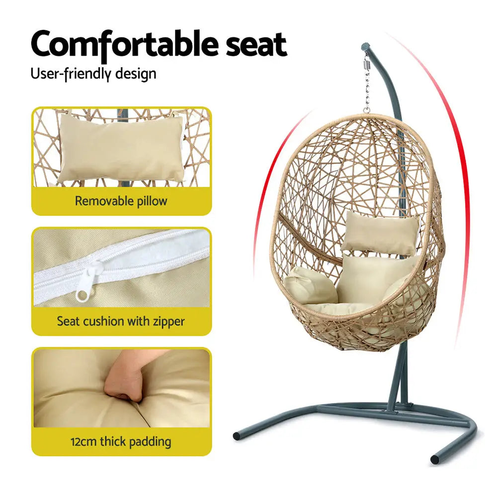 Gardeon wicker egg swing chair with stand - cream