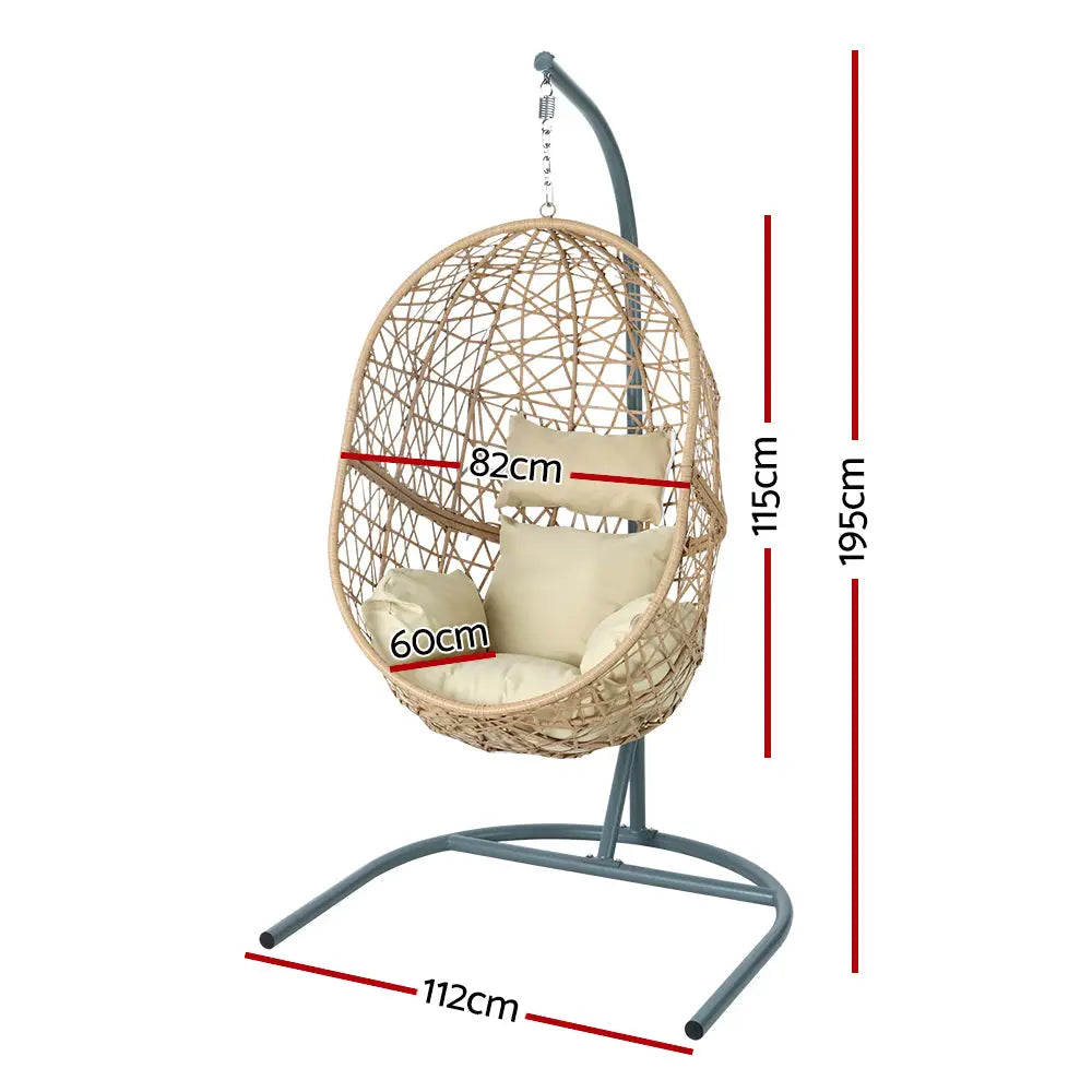 Gardeon wicker egg swing chair with stand - cream dimensions