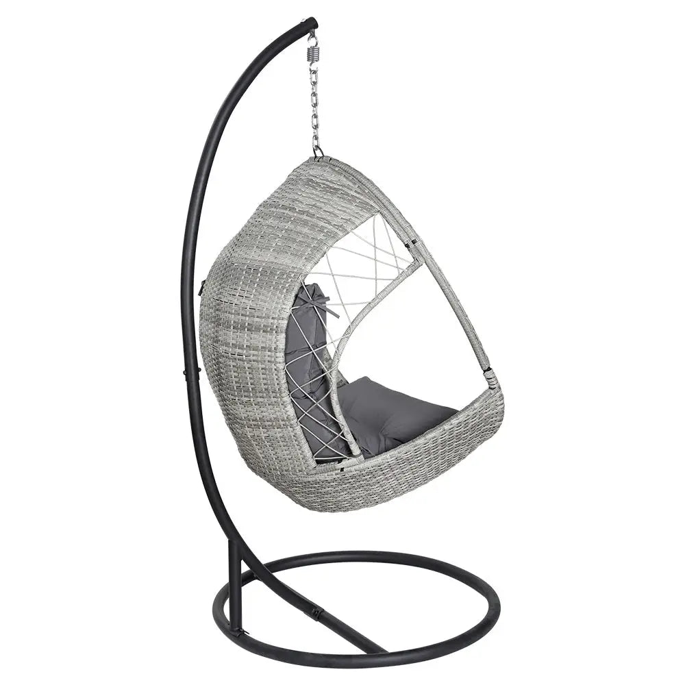 Gardeon wicker egg swing chair with anti-rust steel frame - light grey