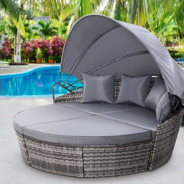 Gardeon wicker outdoor day bed with canopy and galvanised steel frame