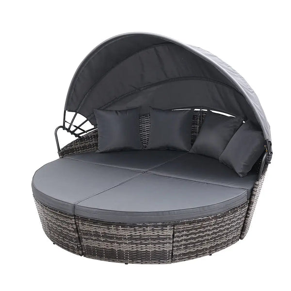 Gardeon wicker lounger day bed with canopy - outdoor galvanised steel furniture