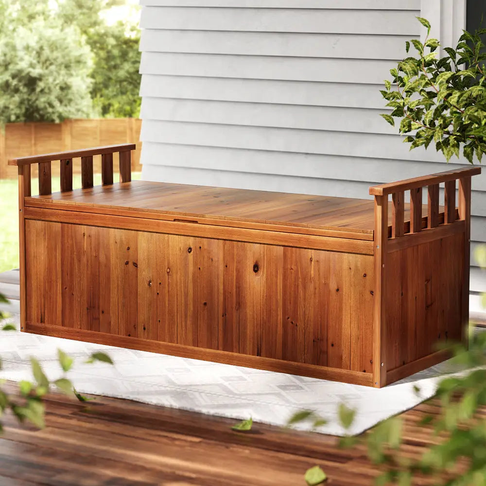 Gardeon wooden outdoor storage bench box 129cm (xl) - natural 8