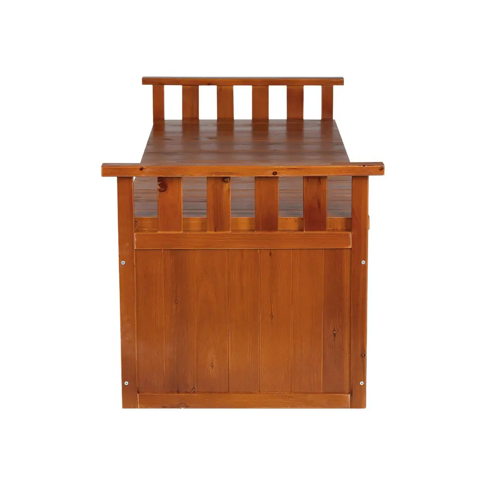Gardeon wooden outdoor storage bench box 129cm (xl) - natural - quality fir wood storage box with door open