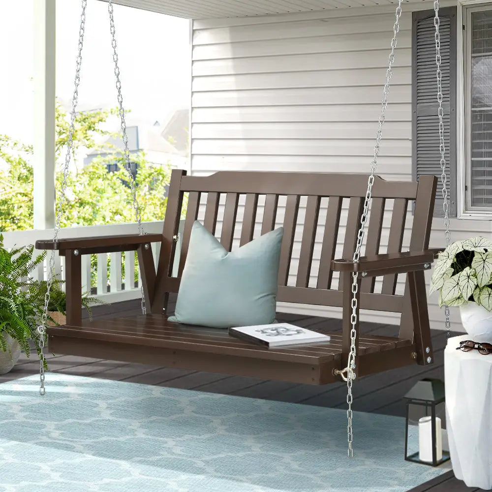 Gardeon wooden porch swing chair - 2 seater with blue cushion