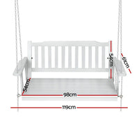 Gardeon wooden porch swing chair - 2 seater with measurements