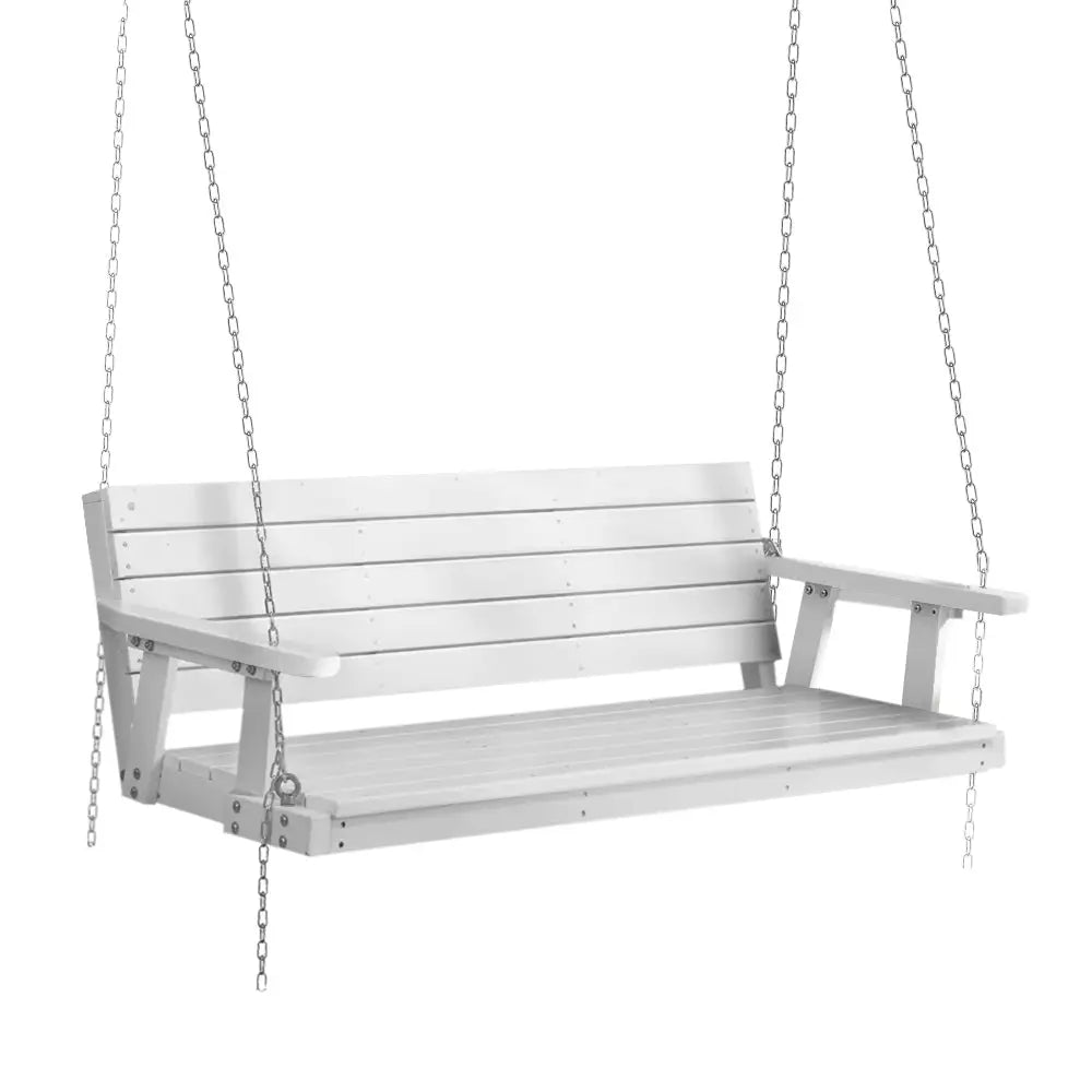 Gardeon wooden porch swing chair - 3 seater: white wooden swing chair with chains