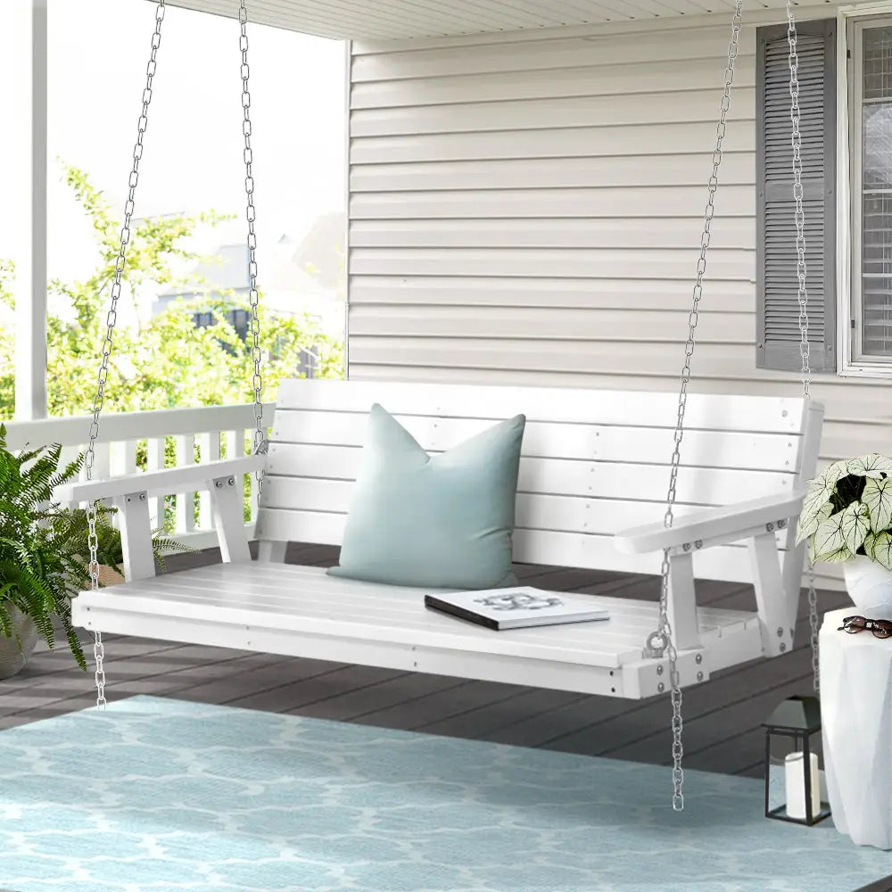 Gardeon wooden porch swing chair - 3 seater: white porch swing chair on a porch
