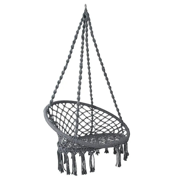 Gardeon woven hammock chair macrame cotton with tassels on solid timber rail
