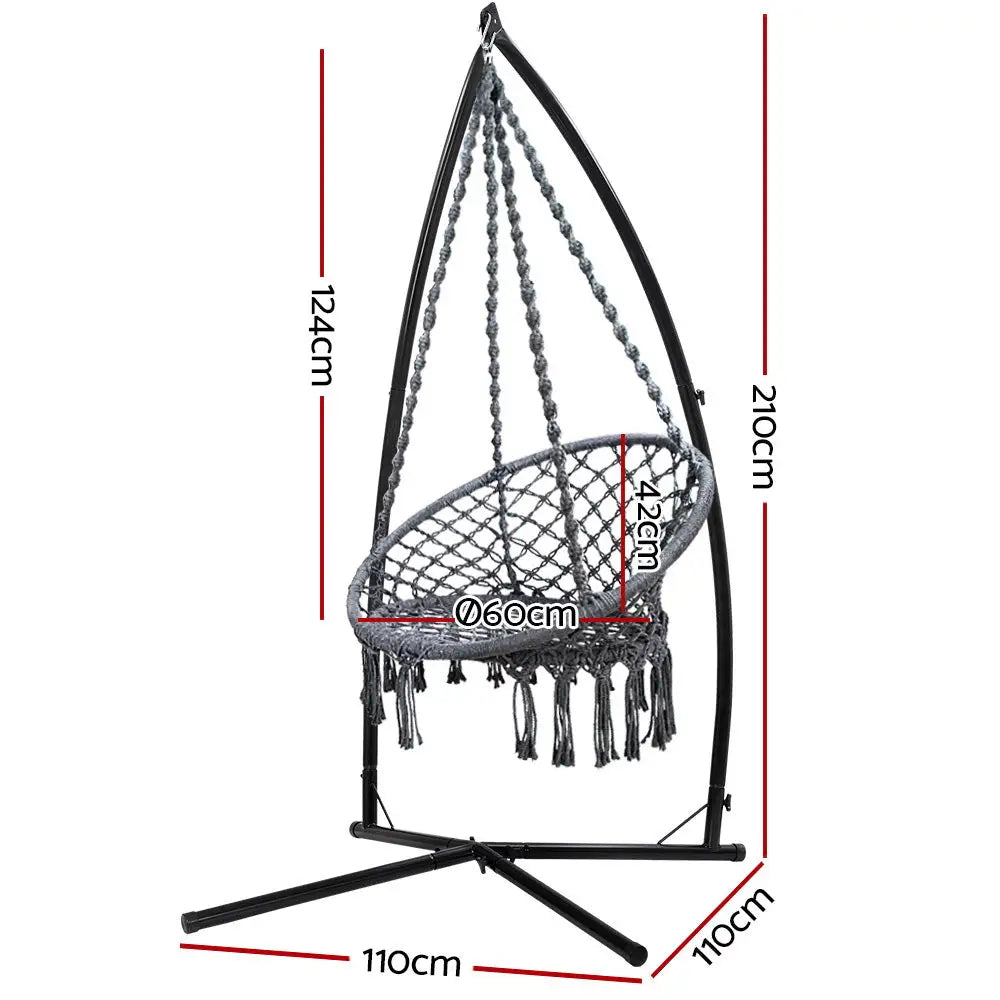 Gardeon woven hammock hanging chair with steel stand, swing chair with measurements