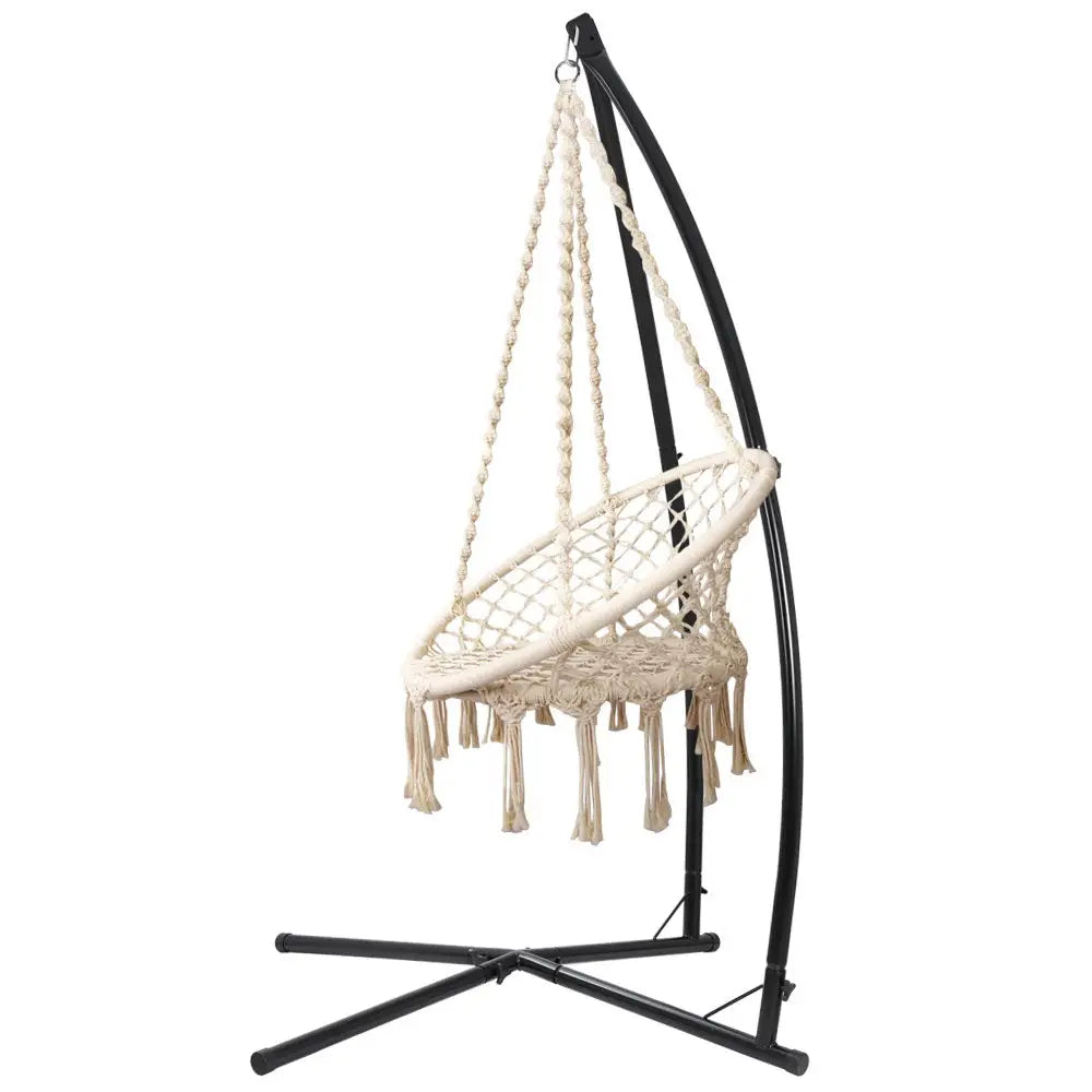 Gardeon woven hammock chair with steel stand in close up view
