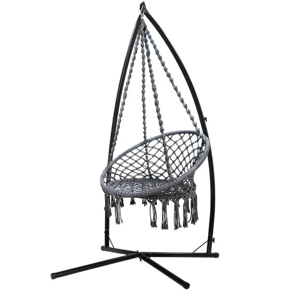 Gardeon woven hammock chair with steel stand - close up view