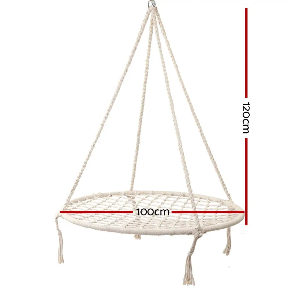 Gardeon woven hanging swing seat 100cm - cream with durable hanging ropes
