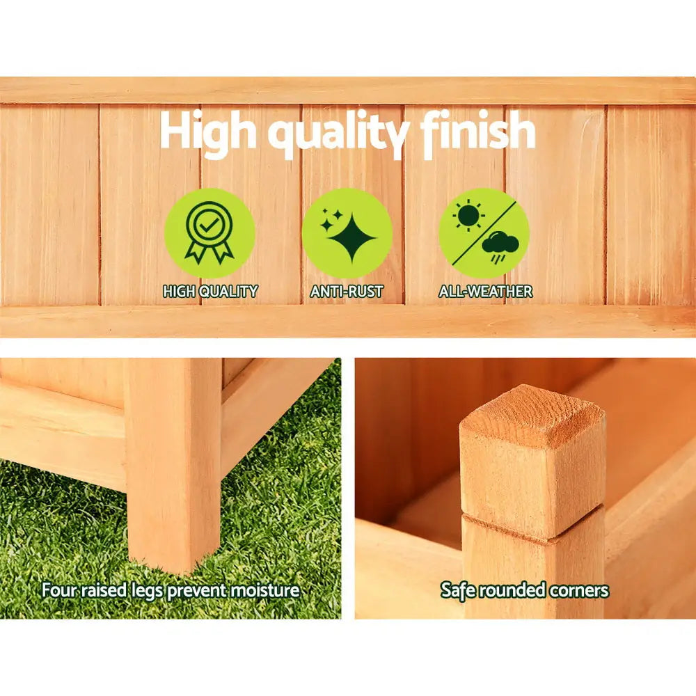 Wooden planter box with high quality logo and green design for greenfingers garden bed