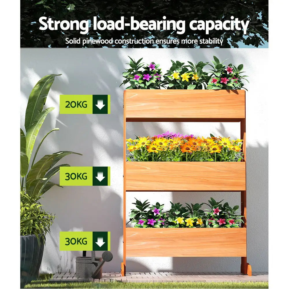 Greenfingers garden bed elevated wooden planter box with 3 plants