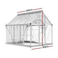 Diagram of greenfingers greenhouse with aluminium frame, glass roof, and door for vegetation blossom