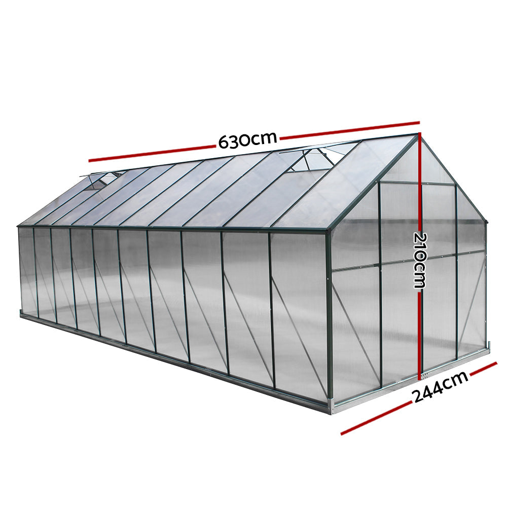 Diagram of greenfingers aluminium greenhouse with glass roof and sidewall - 6.3x2.44x2.1m
