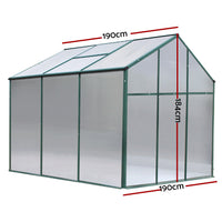 Close-up of greenfingers aluminium greenhouse with glass roof and window for green fingers