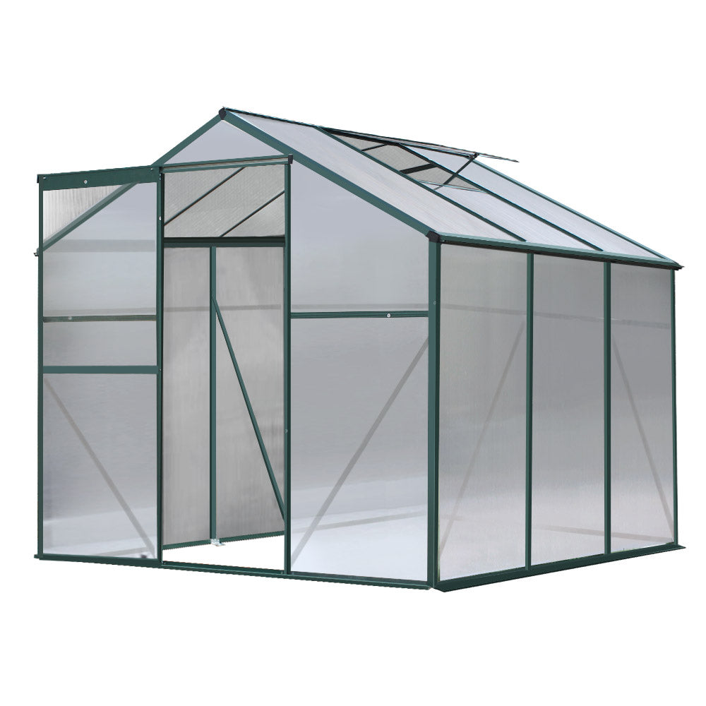 Greenfingers aluminium greenhouse with white roof and green trim – 190x190x184cm gardening shed